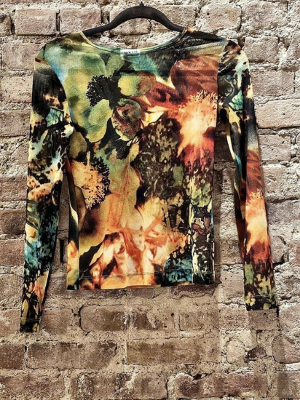 Mesh Multicolor Abstract Long Sleeve Top